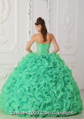 Turquoise Strapless Organza Sweet Sixteen Dresses with Beading and Ruffles