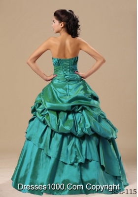 Turquoise Strapless Sweet Sixteen Dresses with Pick-ups and Appliques