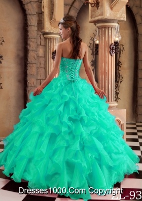 Turquoise Sweet Sixteen Dresses with Ruffles and Appliques Sweetheart