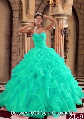 Turquoise Sweet Sixteen Dresses with Ruffles and Appliques Sweetheart