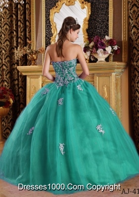 Turquoise Sweetheart Quinceanera Gown Dresses with Appliques