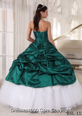 Turquoise Sweetheart Taffeta and Tulle Quinceanera Dresses with Appliques and Pick-ups