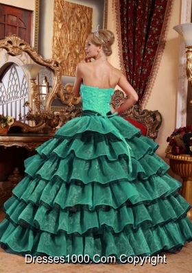 2014 Fashionable Strapless Turquoise and Black Quinceanera Gowns with Layers