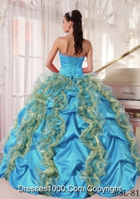 2014 Puffy Strapless Beading and Ruffles Cheap Quinceanera Dresses