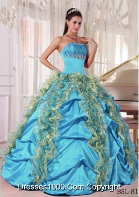 2014 Puffy Strapless Beading and Ruffles Cheap Quinceanera Dresses