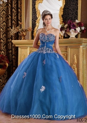 2014 Puffy Sweetheart Appliques Quinceanera Dresses in Teal