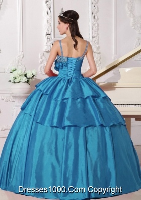 204 Spring Ball Gown Straps Beading Quinceanera Dresses in Teal