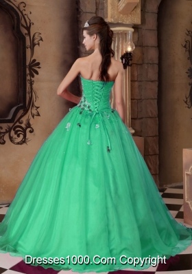A-line Sweetheart Organza  Turquoise Quinceanera Dress with Beading
