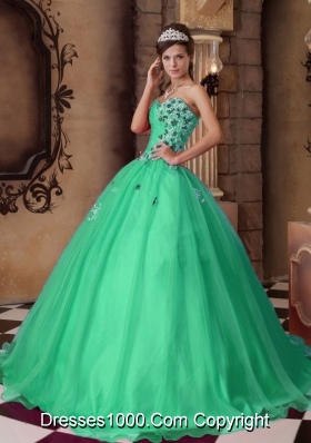 A-line Sweetheart Organza  Turquoise Quinceanera Dress with Beading