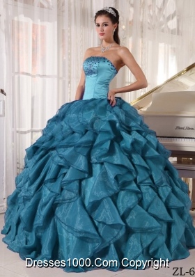 Affordable Beading Strapless Quinceanera Dresses in Teal