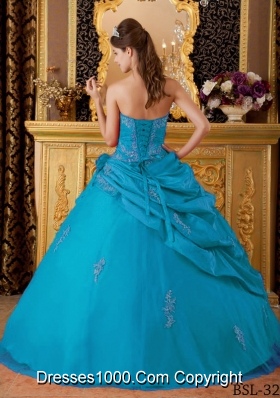 Ball Gown Sweetheart Teal Quinceanera Gowns with Appliques