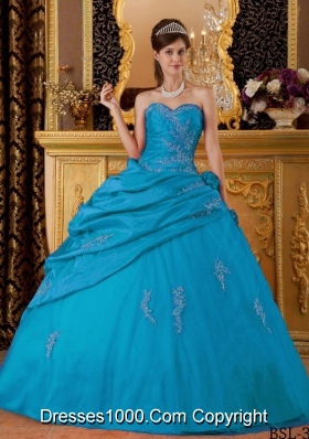 Ball Gown Sweetheart Teal Quinceanera Gowns with Appliques