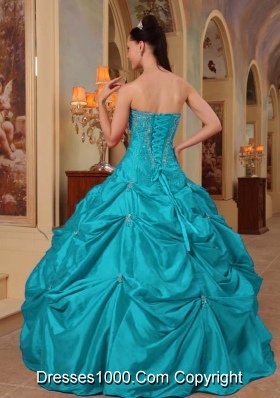 Cute Strapless Beading and Appliques Puffy Quinceanera Gowns