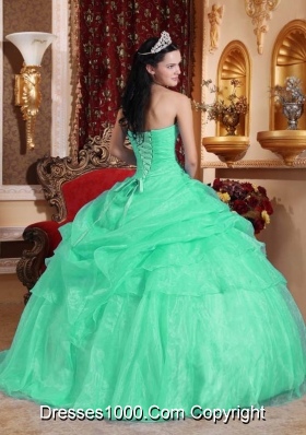 Organza Turquoise Quinceanera Dresses with Beading and Pick-ups