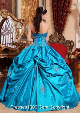 Pretty Strapless Puffy Quinceanera Gowns with Appliques