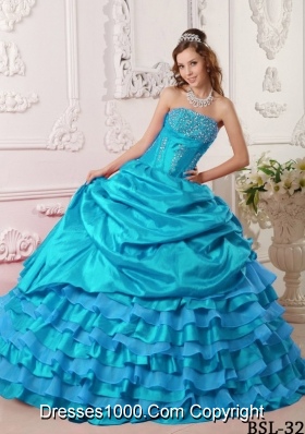Puffy Beading Long 2014 Quinceanera Dresses with Strapless