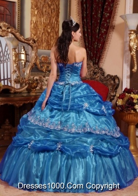 Puffy Strapless Organza  Long Quinceanera Dresses with Appliques