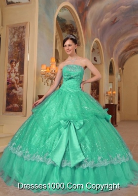 Strapless Organza Sweet 15 Dresses with Bowknot and Appliques