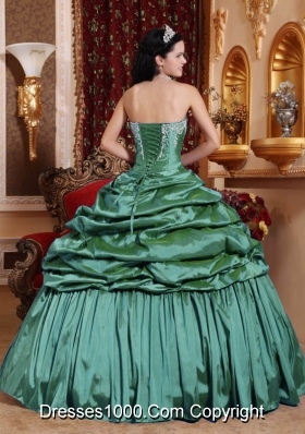 Strapless Turquoise Quinceanera Dresses with Appliques and Pick-ups