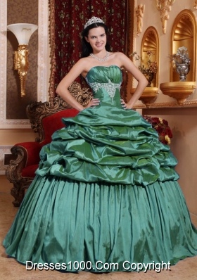 Strapless Turquoise Quinceanera Dresses with Appliques and Pick-ups