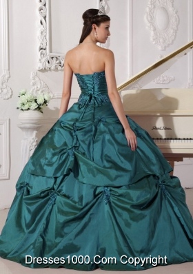 Sweetheart Taffeta Turquoise Quinceanera Dress with Appilques