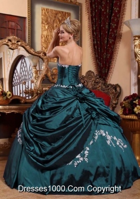 Sweetheart Taffeta Turquoise Quinceanera Gowns with Appliques and Pick-ups