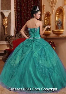 Sweetheart Tulle Turquoise Sweet 16 Dresses with Beading and Appliques