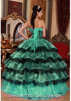 Sweetheart Turquoise and Black Quinceanera Dresses with Layers