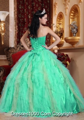 Sweetheart Turquoise Quinceanera Gowns with Beading and Ruffles