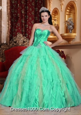 Sweetheart Turquoise Quinceanera Gowns with Beading and Ruffles