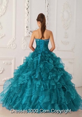 Turquoise Ball Gown Strapless Beading Long Quinceanera Dresses with Embroidery