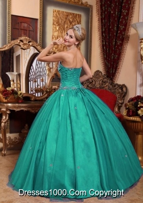 Turquoise Ball Gown Strapless Quinceaneras Dresses with Appliques