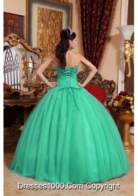 Turquoise Ball Gown Strapless Sweet 16 Dresses with Beading