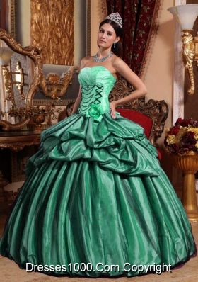 Turquoise Ball Gown Strapless Sweet Sixteen Dresses with Pick-ups