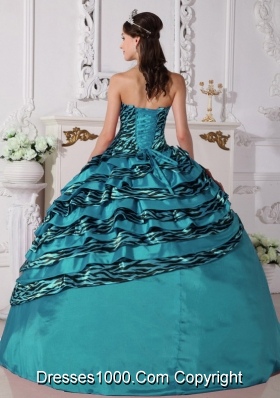 Turquoise Quinceanera Gowns with Beading Ball Gown Strapless Zebra