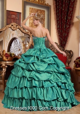 Turquoise Quincianera Dresses with Appliques and Pick-ups Strapless