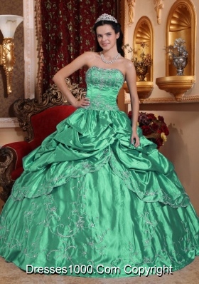 Turquoise Strapless Taffeta Embroidery with Beading Quinceanera Dresses