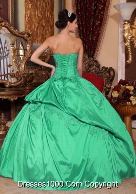 Turquoise Strapless Taffeta Sweet 15 Dresses with Appliques