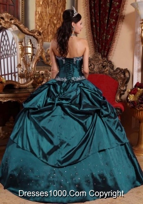 Turquoise Strapless Taffeta Sweet 16 Dresses with Beading and Pick-ups