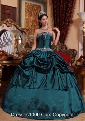 Turquoise Strapless Taffeta Sweet 16 Dresses with Beading and Pick-ups