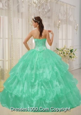 Turquoise Strapless Taffeta Sweet 16 Dresses with Layers and Beading