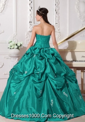 Turquoise Sweetheart Quinceanera Dresses with Appliques and Pick-ups