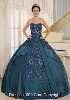 2014 Sweetheart Embroidery Long Quinceanera Gown in Teal