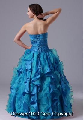 Ball Gown Aqua Blue Ruffles Beaded Decorate Bust Quinceanera Dress With  Ruch In Maine