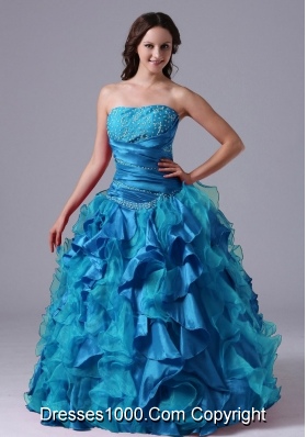 Ball Gown Aqua Blue Ruffles Beaded Decorate Bust Quinceanera Dress With  Ruch In Maine