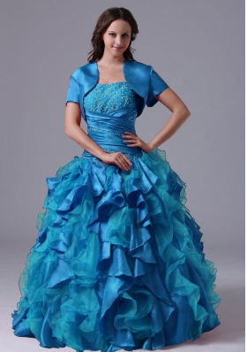 Ball Gown Aqua Blue Ruffles Beaded Decorate Bust Quinceanera Dress With  Ruch In Maine
