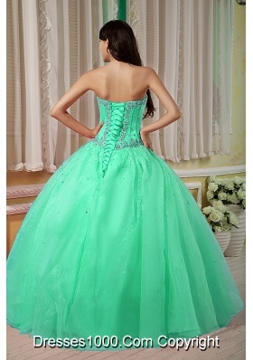 Ball Gown Sweetheart Organza Turquoise Quinceanera Gowns with Beading