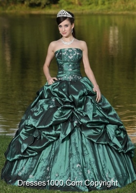 Custom Size Strapless Turquoise Quinceanera Gown Dresses with Beading and Pick-ups