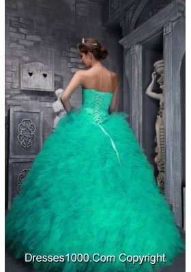 Exclusive Sweetheart Turquoise Quinceanera Gowns with Beading and Ruffles