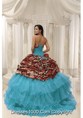 Luxurious Organza and Leopard Beading Quinceanera Gown With Brush Train